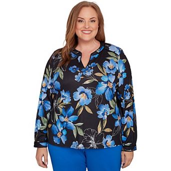 Plus Size Alfred Dunner Watercolor Floral Velvet Trim Top