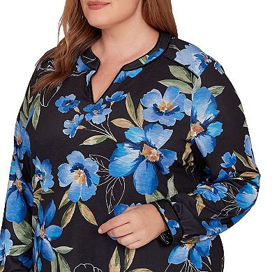 Plus Size Alfred Dunner Watercolor Floral Velvet Trim Top