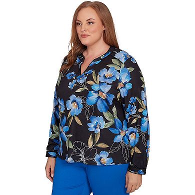Plus Size Alfred Dunner Watercolor Floral Velvet Trim Top