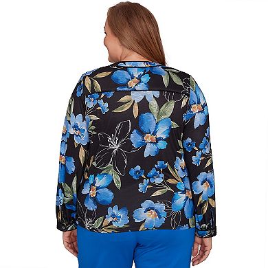 Plus Size Alfred Dunner Watercolor Floral Velvet Trim Top