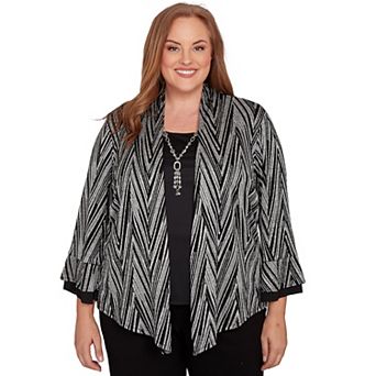 Plus Size Alfred Dunner Metallic Chevron Two-in-One Top with Necklace