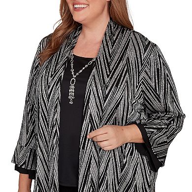 Plus Size Alfred Dunner Metallic Chevron Two-in-One Top with Necklace