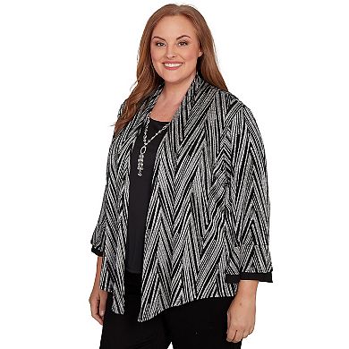 Plus Size Alfred Dunner Metallic Chevron Two-in-One Top with Necklace