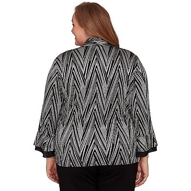 Plus Size Alfred Dunner Metallic Chevron Two-in-One Top with Necklace
