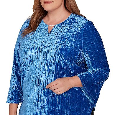Plus Size Alfred Dunner Crushed Velvet Keyhole Bell Sleeve Top
