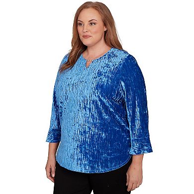 Plus Size Alfred Dunner Crushed Velvet Keyhole Bell Sleeve Top