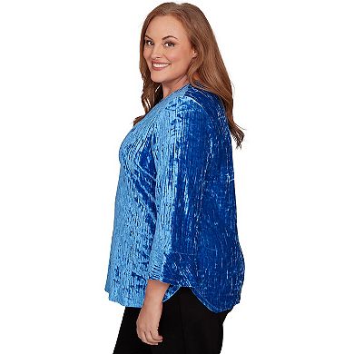 Plus Size Alfred Dunner Crushed Velvet Keyhole Bell Sleeve Top