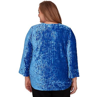 Plus Size Alfred Dunner Crushed Velvet Keyhole Bell Sleeve Top