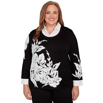 Plus Size Alfred Dunner Dramatic Floral Two-in-One Sweater