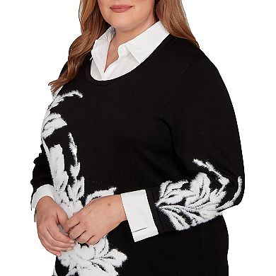 Plus Size Alfred Dunner Dramatic Floral Two-in-One Sweater