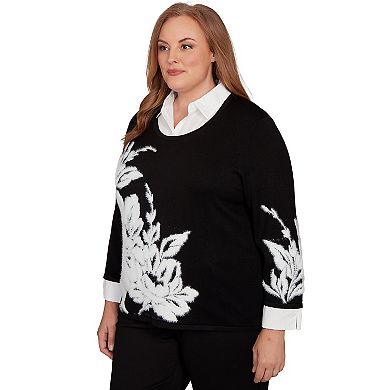 Plus Size Alfred Dunner Dramatic Floral Two-in-One Sweater