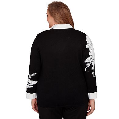 Plus Size Alfred Dunner Dramatic Floral Two-in-One Sweater