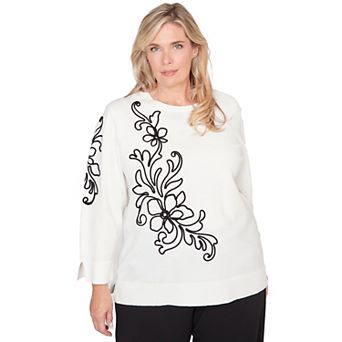 Plus Size Alfred Dunner Floral Soutache Lightweight Sweater