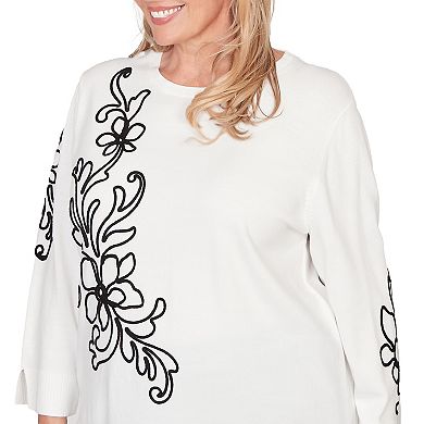 Plus Size Alfred Dunner Floral Soutache Lightweight Sweater