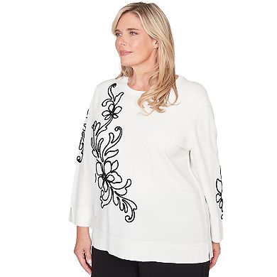 Plus Size Alfred Dunner Floral Soutache Lightweight Sweater