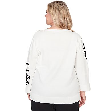 Plus Size Alfred Dunner Floral Soutache Lightweight Sweater