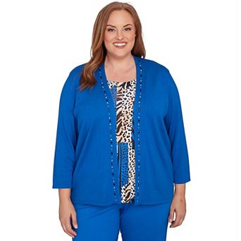 Plus Size Alfred Dunner Vertical Animal Print Two-in-One Sweater