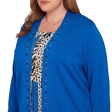 Plus Size Alfred Dunner Vertical Animal Print Two-in-One Sweater