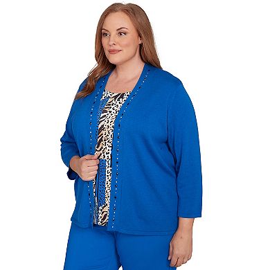 Plus Size Alfred Dunner Vertical Animal Print Two-in-One Sweater