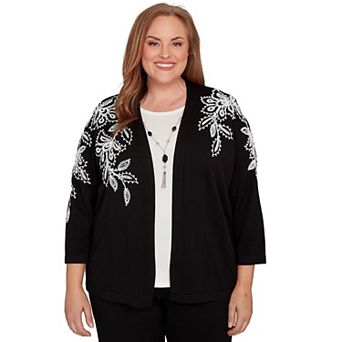 Plus Size Alfred Dunner Floral Soutache Two-in-One Sweater with Necklace