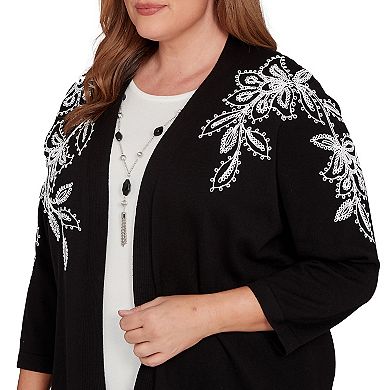 Plus Size Alfred Dunner Floral Soutache Two-in-One Sweater with Necklace