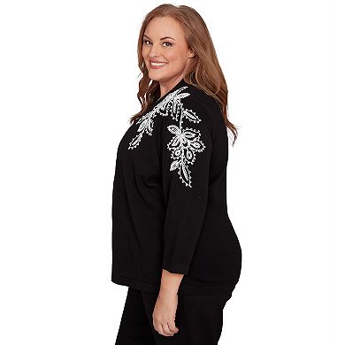 Plus Size Alfred Dunner Floral Soutache Two-in-One Sweater with Necklace