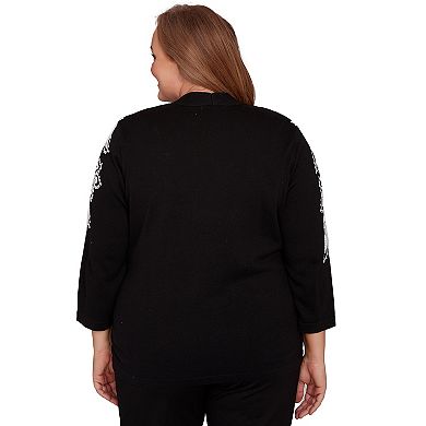 Plus Size Alfred Dunner Floral Soutache Two-in-One Sweater with Necklace