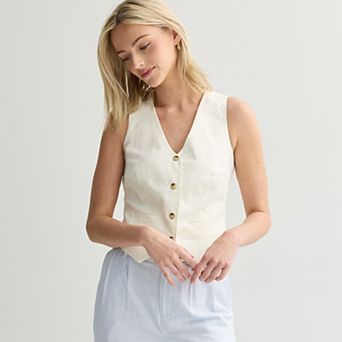 Juniors' SO® Linen Button Front Vest
