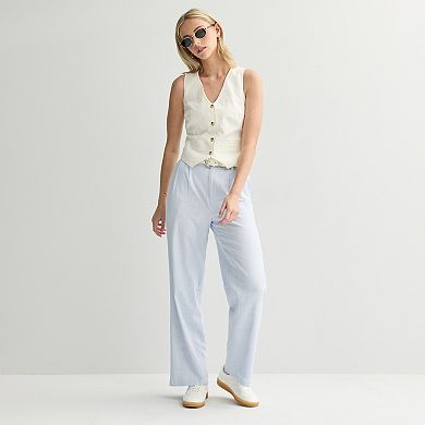 Juniors' SO® Linen Button Front Vest