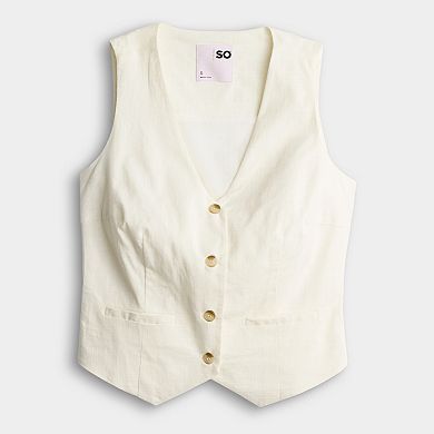 Juniors' SO® Linen Button Front Vest