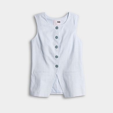 Juniors' SO® Linen Long Line Vest