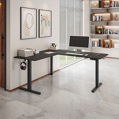 Techni Mobili 63” W L-Shaped Electric Standing Desk, Black
