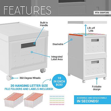 Techni Mobili Stackable Plastic File Boxes with Wheels, 2-Pack