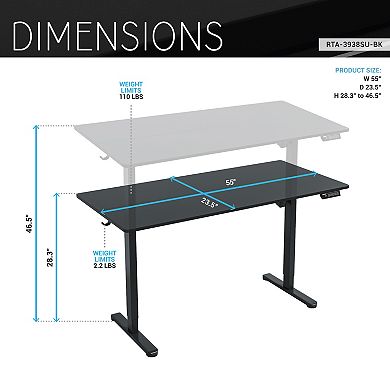 Techni Mobili 55” W Electric Standing Desk, Black
