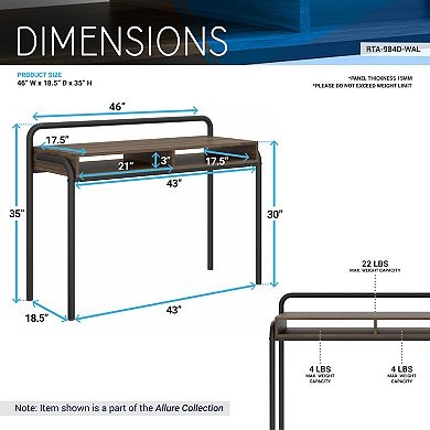 Techni Mobili Modern Classic Writing Desk, Walnut