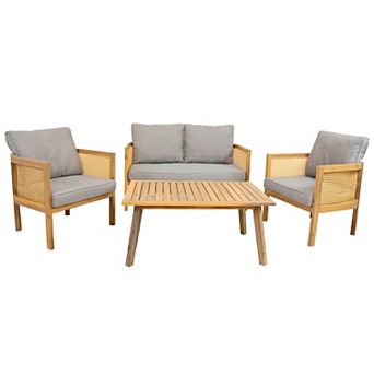 Sunnydaze Sanibel 4 pc Acacia Outdoor Conversation Set - Gray