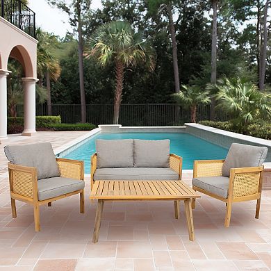 Sunnydaze Sanibel 4-Piece Acacia Outdoor Conversation Set - Gray