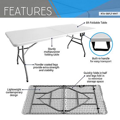Techni Home 6 FT Granite White Folding Table with Easy-Carry Handle