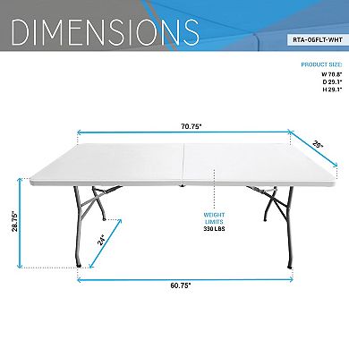 Techni Home 6 FT Granite White Folding Table with Easy-Carry Handle