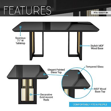 Techni Home Modern Black and Gold Dining Table for 6