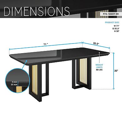 Techni Home Modern Black and Gold Dining Table for 6