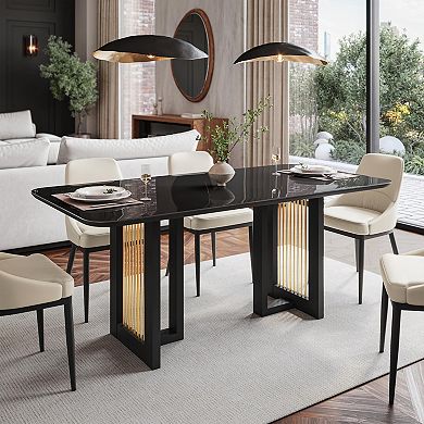 Techni Home Modern Black and Gold Dining Table for 6