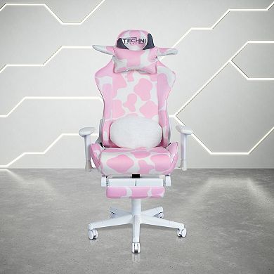 TS87 Pink COW Series Gaming Chair with Footrest