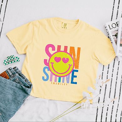 S.W.Smiley Sunshine Neon - Women's Boxy Crop Top Graphic T-Shirt