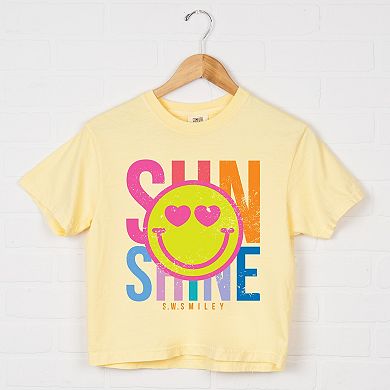 S.W.Smiley Sunshine Neon - Women's Boxy Crop Top Graphic T-Shirt