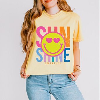 S.W.Smiley Sunshine Neon - Women's Boxy Crop Top Graphic T-Shirt