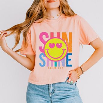 S.W.Smiley Sunshine Neon - Women's Boxy Crop Top Graphic T-Shirt