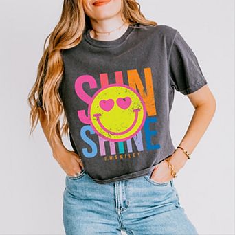S.W.Smiley Sunshine Neon - Women's Boxy Crop Top Graphic T-Shirt