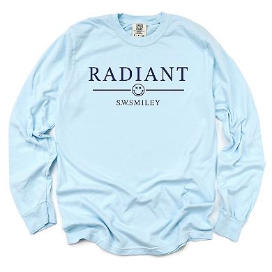 S.W.Smiley Radiant Smiley Outline - Women's Garment Dyed Long Sleeve Graphic T-Shirt