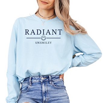 S.W.Smiley Radiant Smiley Outline - Women's Garment Dyed Long Sleeve Graphic T-Shirt